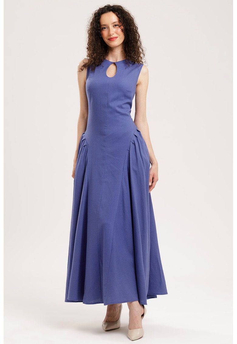 Rochie maxi din in - Albastru indigo