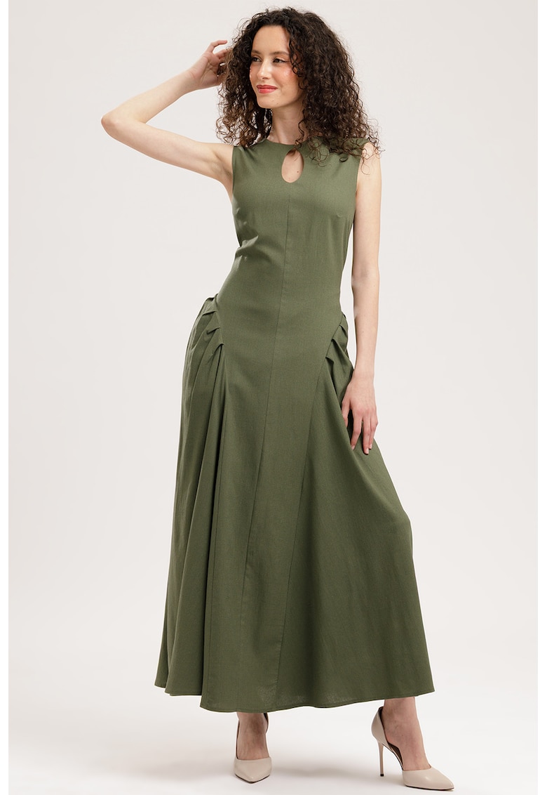Rochie maxi din in - Kaki