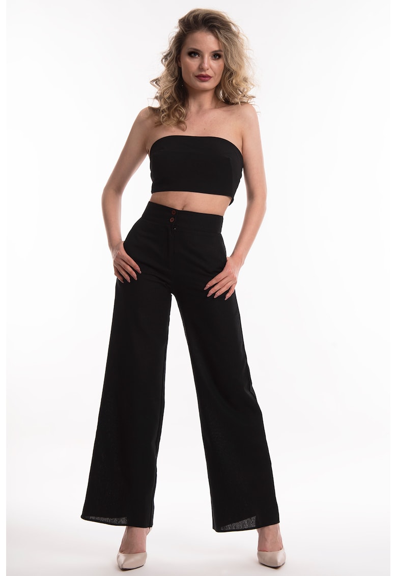 Pantaloni evazati din in - Negru