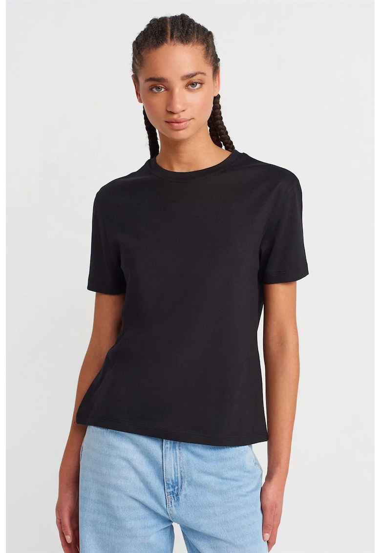 Tricou femei - regular fit - maneci scurte - negru - bumbac-modal