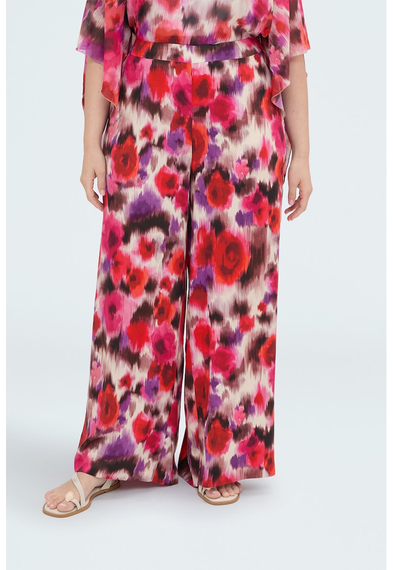 Pantaloni cu croiala ampla si imprimeu floral - Multicolor