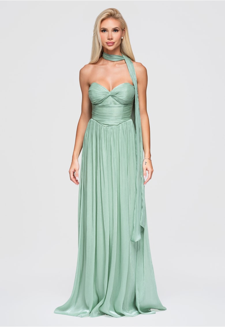 Rochie maxi eleganta cu corset - ramite detasabile si spate descoperit LA-OM-DLR408 - Verde