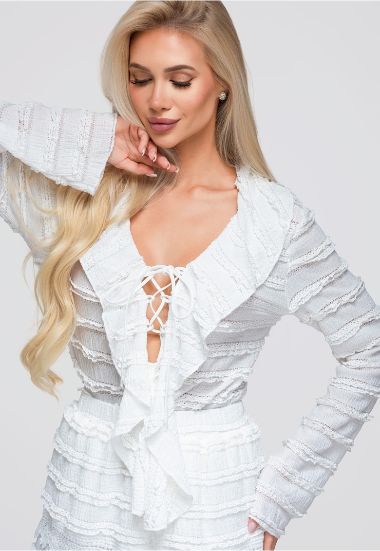 Bluza dama cu decolteu in V - maneci lungi - croi ajustat - material structurat OW-TS-E0067