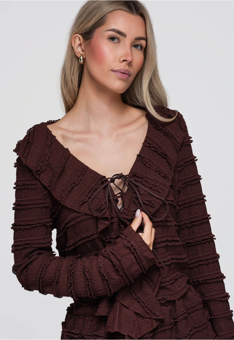 Bluza dama cu decolteu in V - maneci lungi - croi ajustat - material structurat OW-TS-E0067
