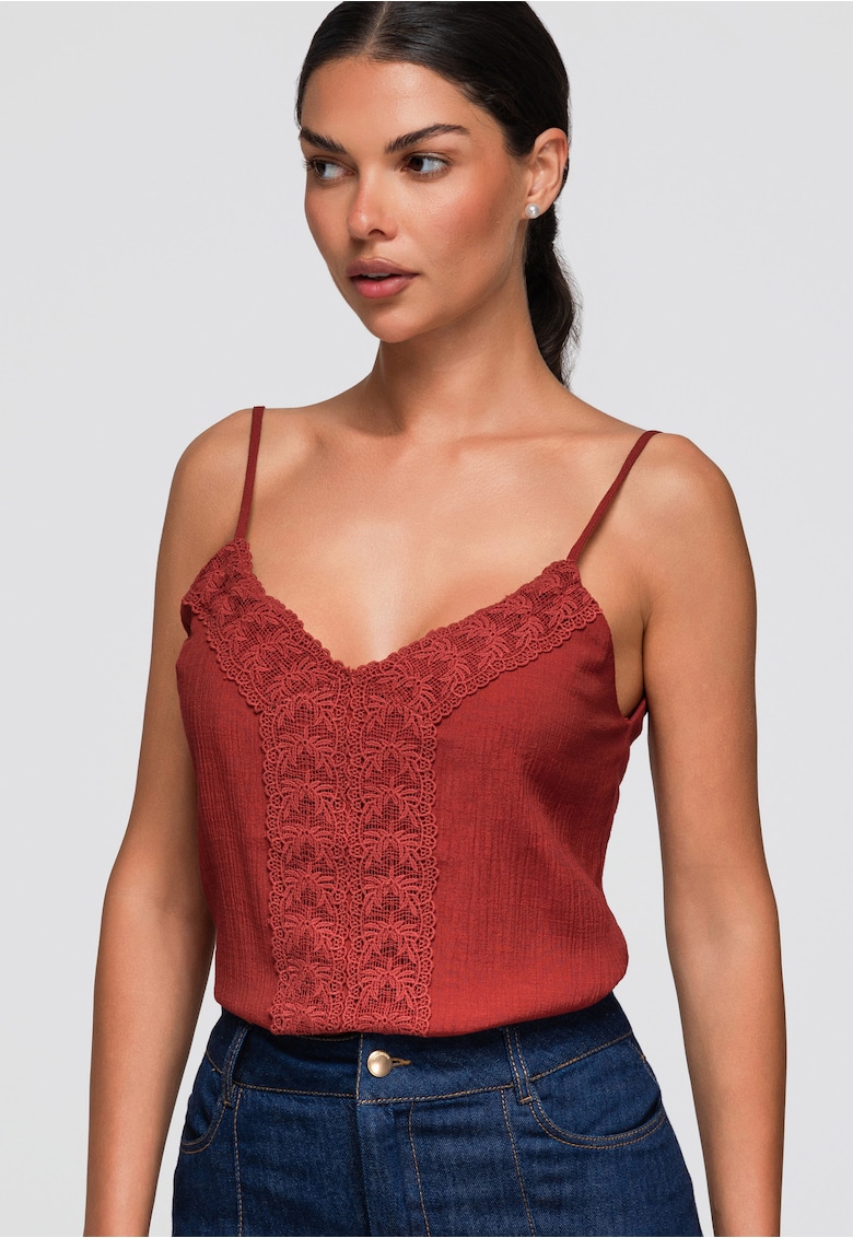 Bluza dama cu decolteu in V - ramite ajustabile - croiala lejera OW-TS-E0056 - Rosu