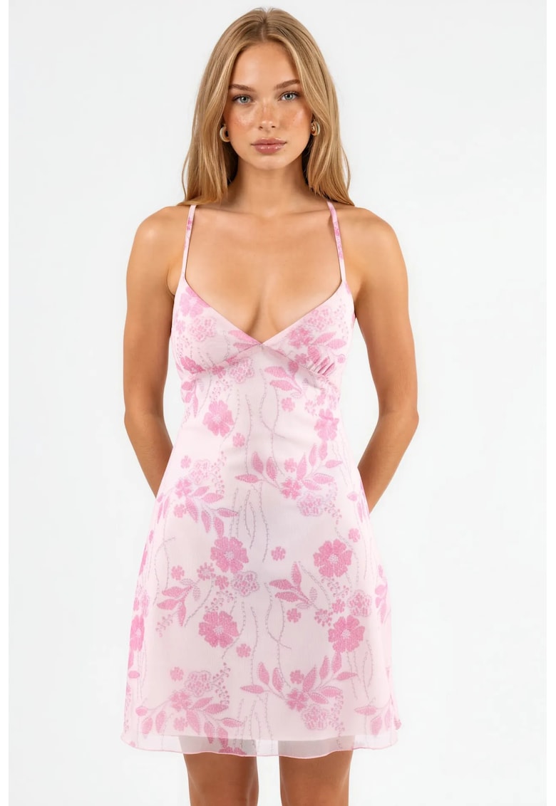 Rochie Mini - Eleganta - Roz Pudra - Poliester/Elastan