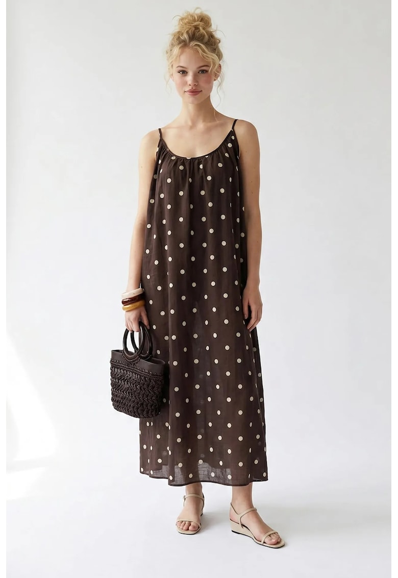 Rochie Maxi A-Line buline - maro cafea - casual - captusita