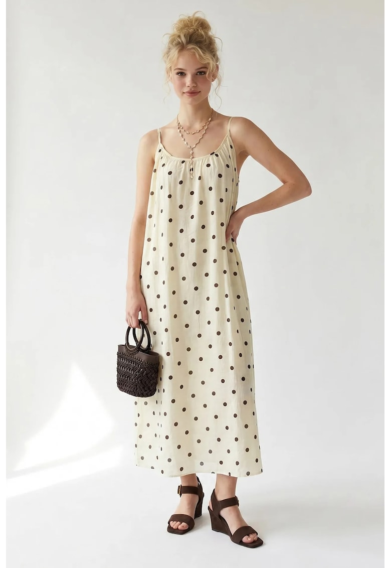 Rochie Maxi Casual - cu buline - Crem Natural - Captusita