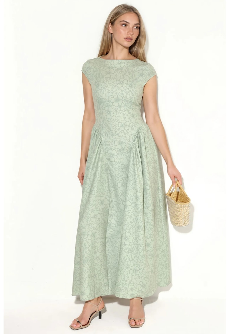 Rochie Maxi Floral - Elegant - Verde salvie - Poliester/Elastan