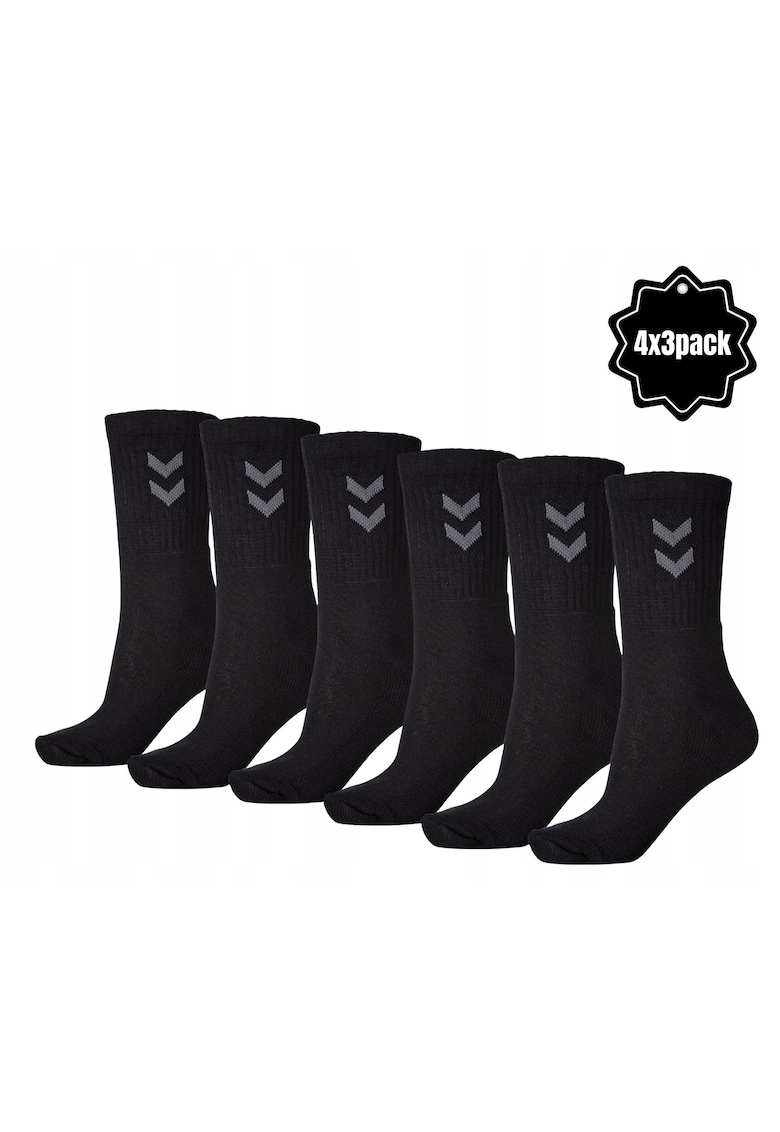 Sosete Sport - 12 Perechi - Basic 4X3-Pack - Marime: 36-40 - 80% Bumbac - 20% Poliamida - Banda Elastica - Cusatura Moale La Degete - Lungime Pana La Jumatatea Gambei - Negru - 12 Perechi