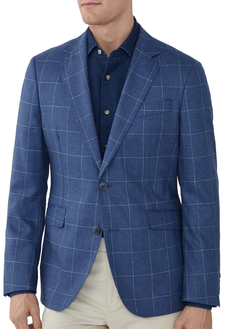 Sacou din amestec de matase si lana - in carouri HM443310R - Albastru