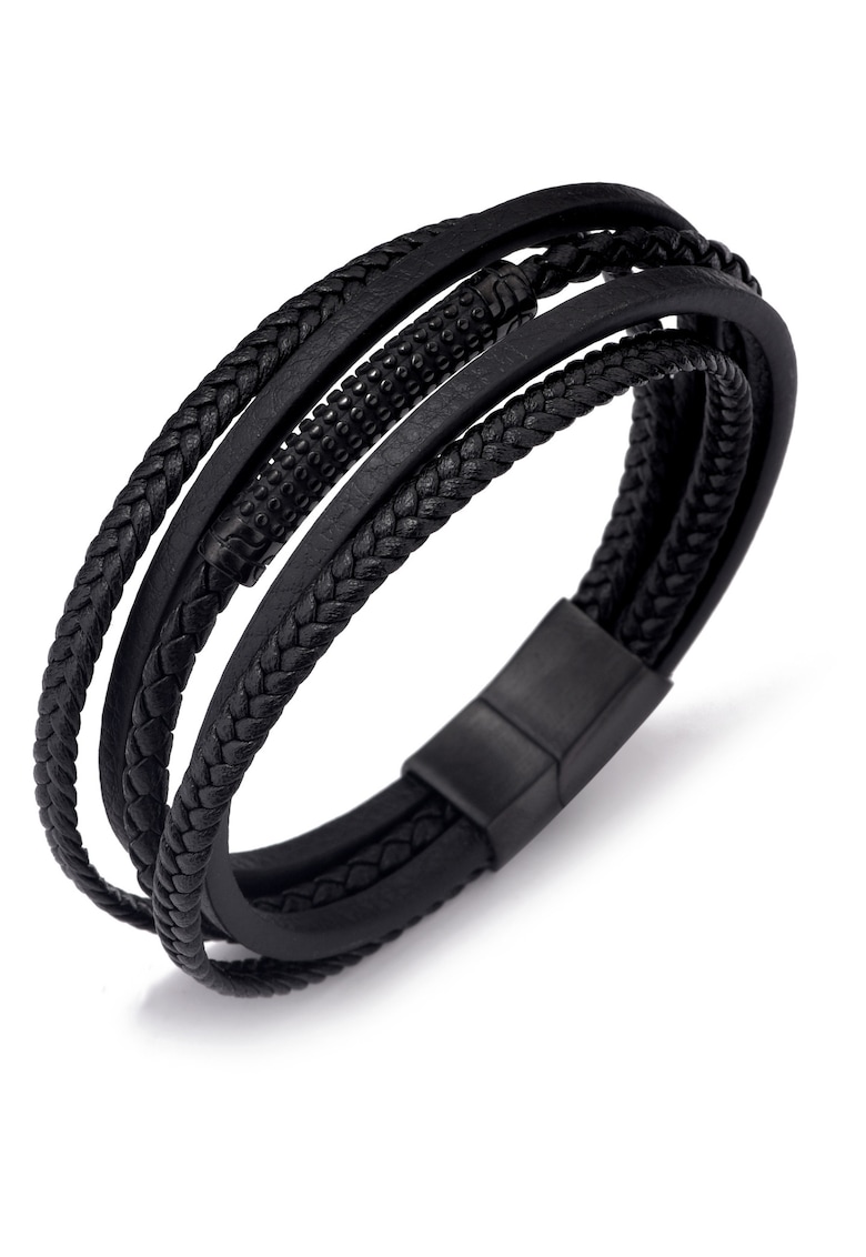Bratara barbati din piele naturala negru Liam - 21 cm