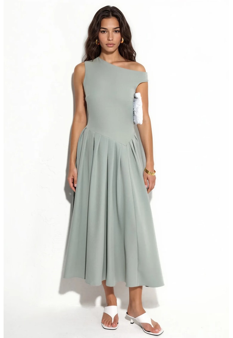 Rochie Midi - Eleganta - Verde salvie - Poliester/Elastan