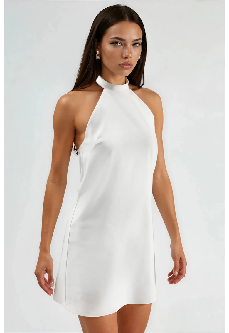 Rochie halter - elegant - alb - bumbac/poliester/elastan