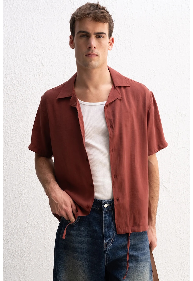 Camasa barbati - cu maneca scurta - rosu caramiziu - 85% modal/15% poliester