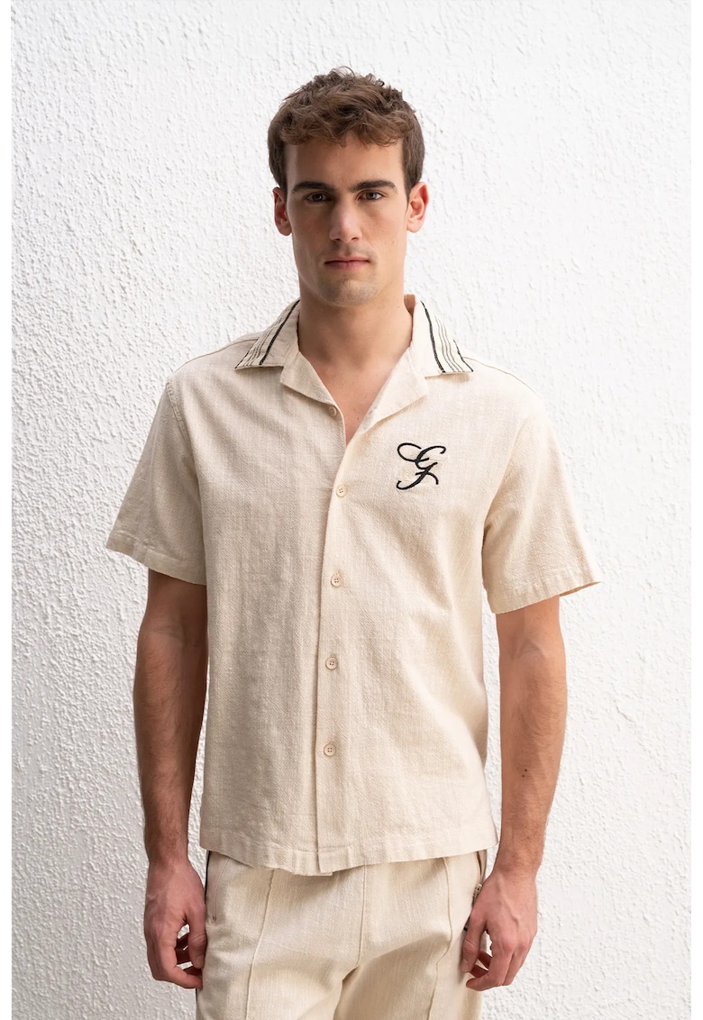 Camasa barbati - cu maneca scurta - amestec de in - culoare Oatmeal Natural - casual