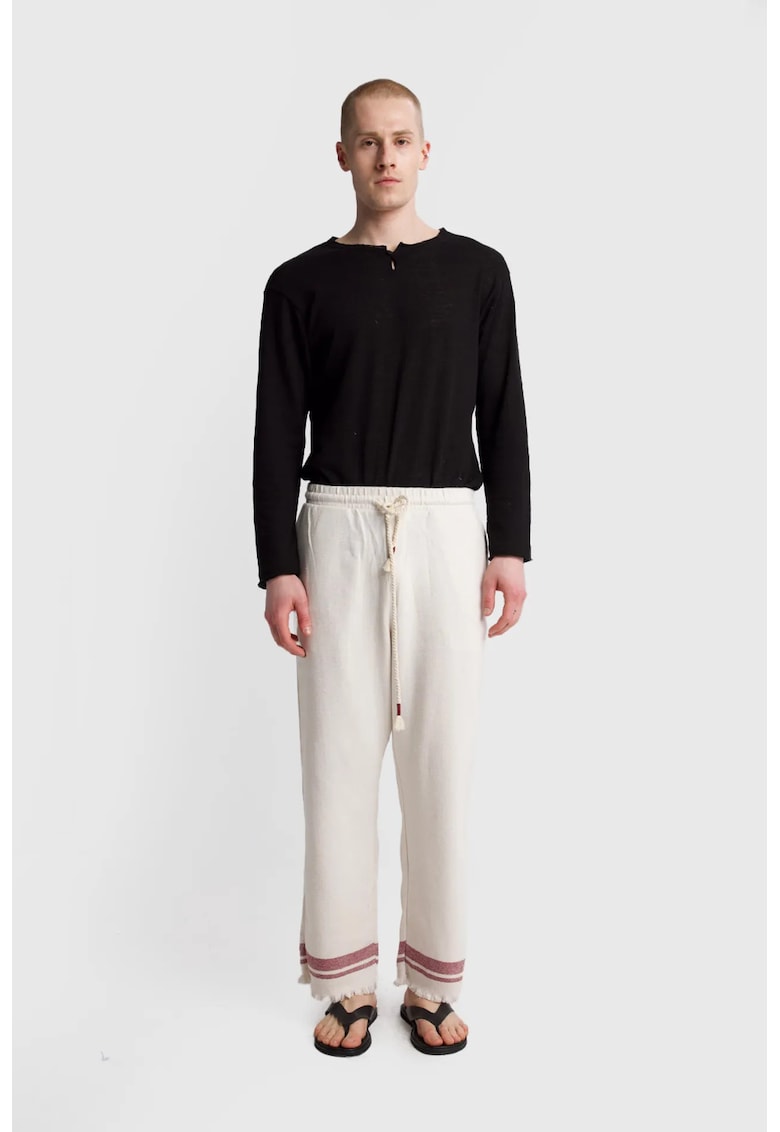 Pantaloni barbati - tricotati din bumbac - buzunar - alb prafuit -