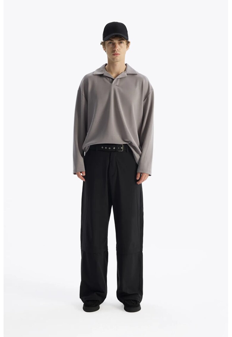 Bluza barbati - supradimensionat - guler deschis - gri ardezie - amestec de materiale