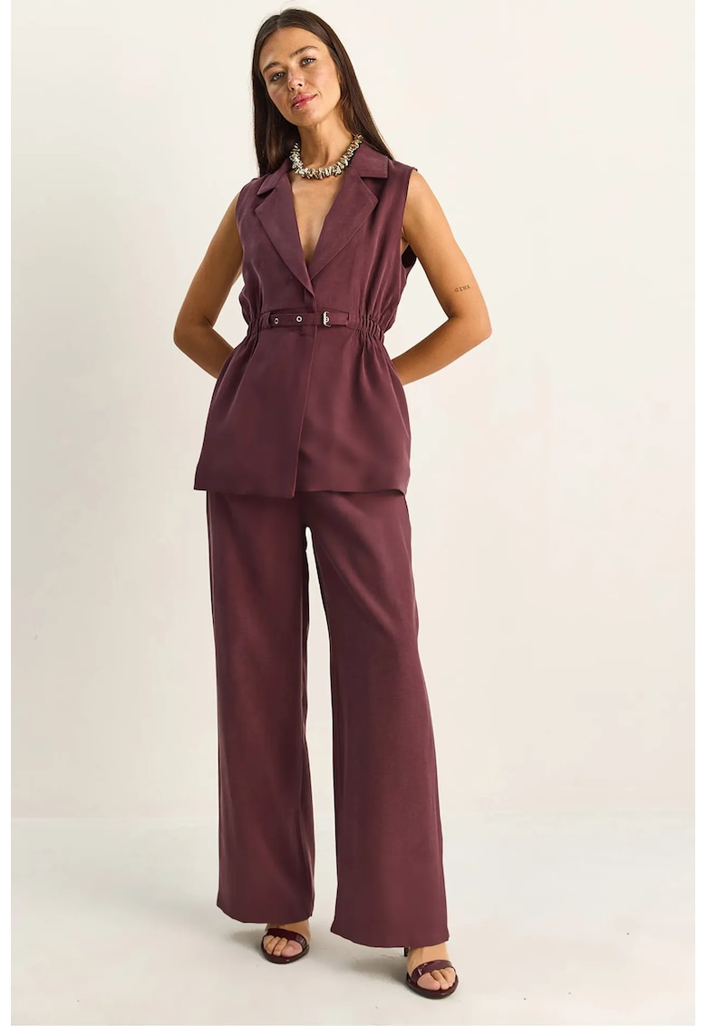 Set coordonat pantaloni largi - guler de jacheta - mov - modal-poliester
