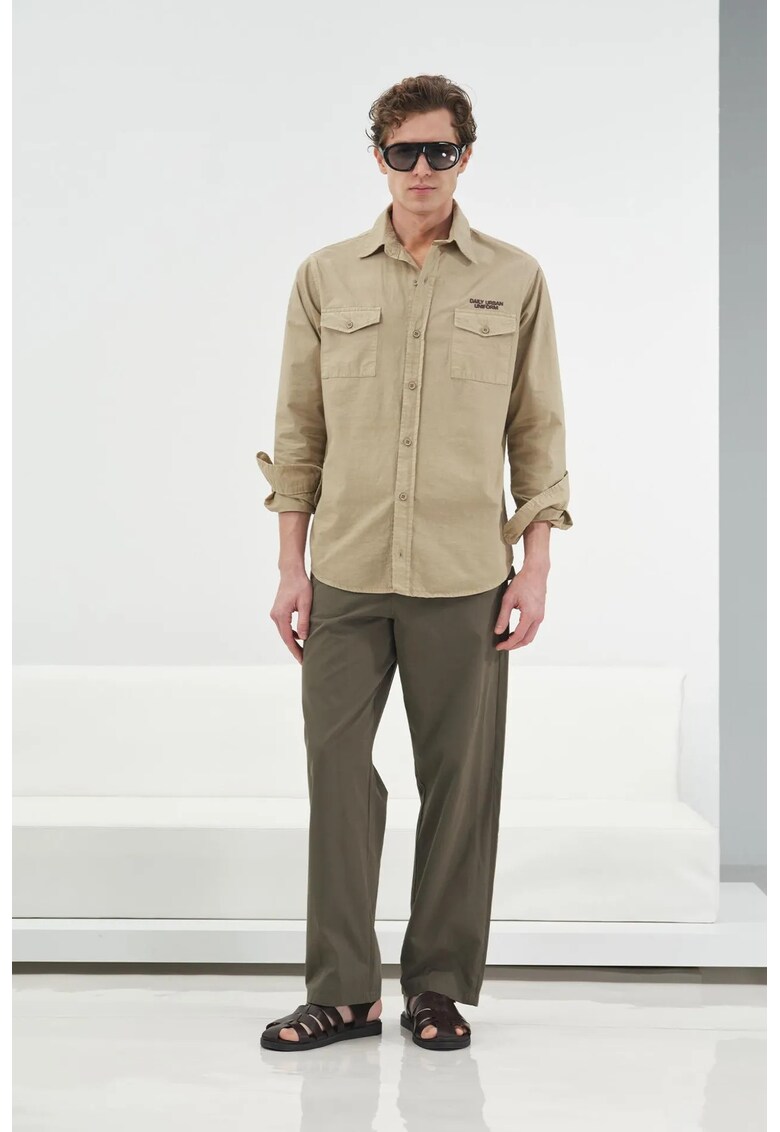Camasa barbati - bumbac - casual - bej natural - cu buzunar