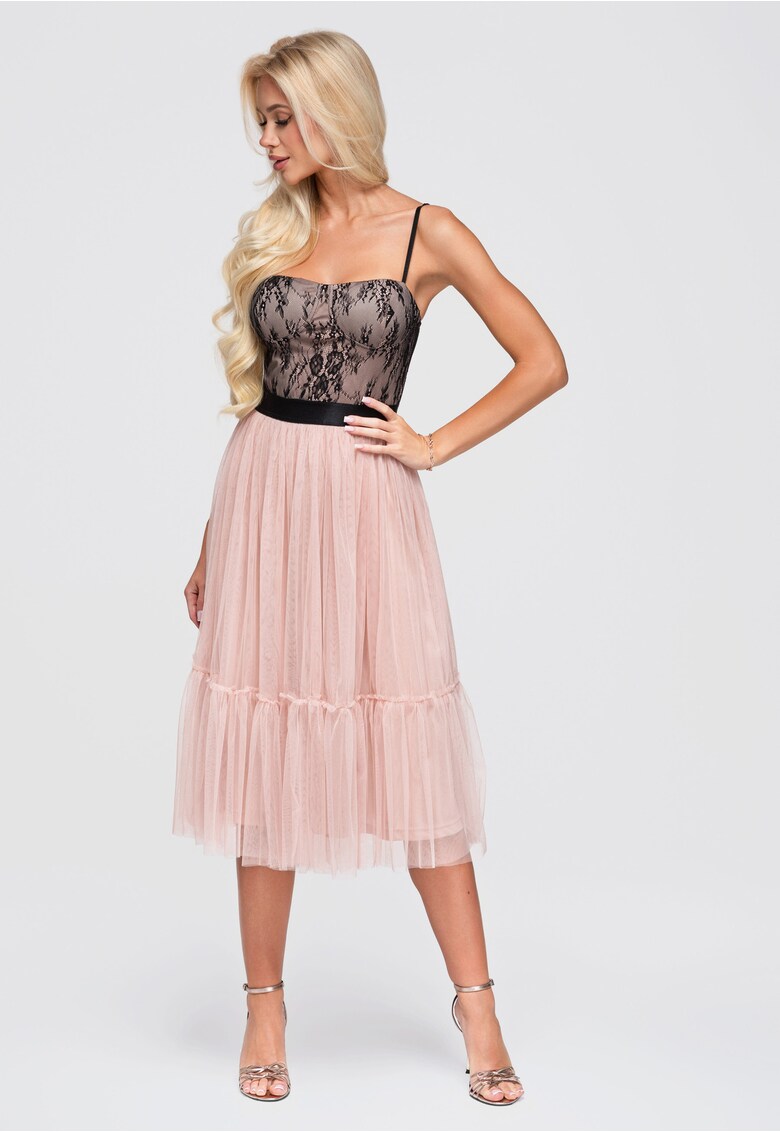Rochie midi eleganta cu corset si dantela LA-OM-DLR397 - Negru/Nude
