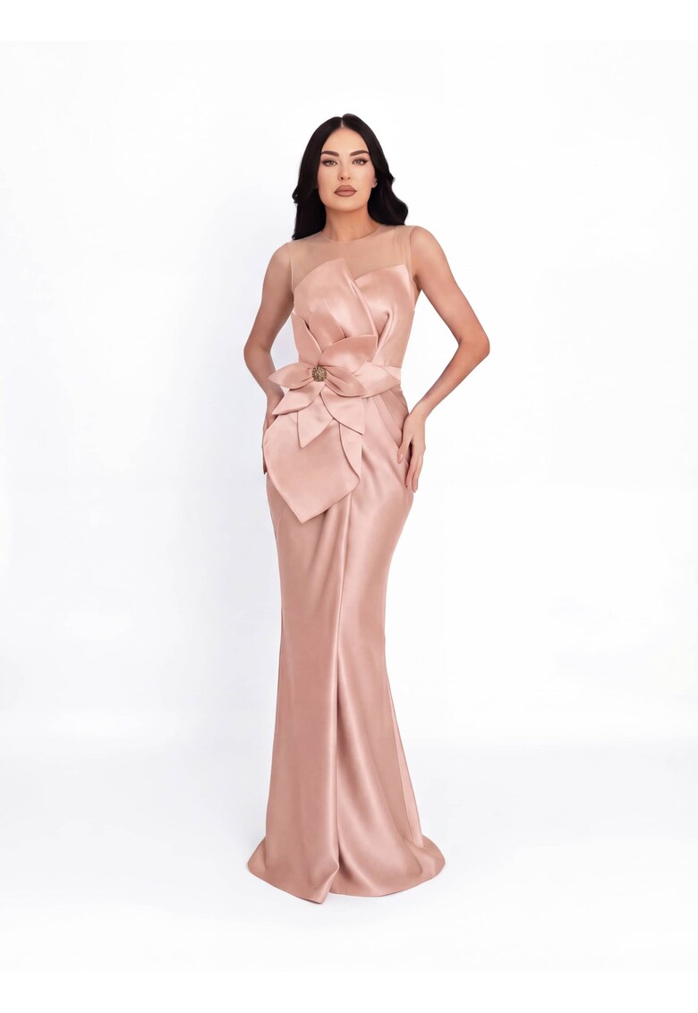 Rochie maxi - cu aspect satinat - culoare Roz - material sintetic - de ocazie - Roz