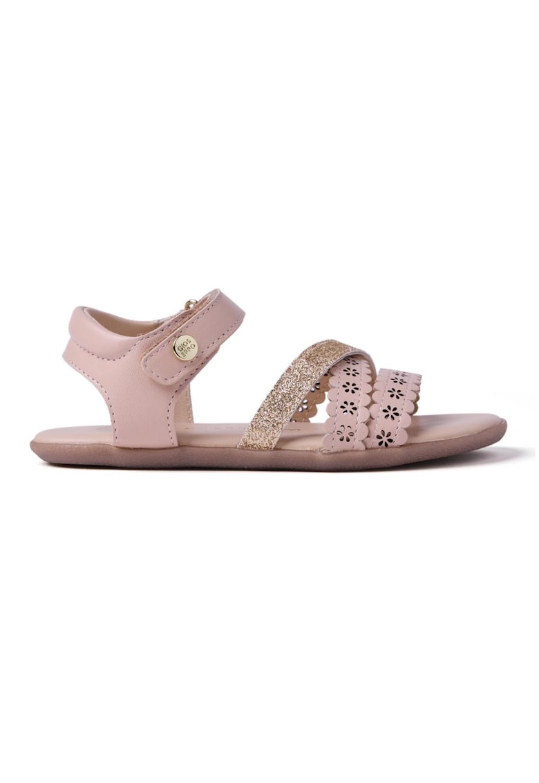 Sandale din piele cu bareta cu aspect stralucitor - Nude rose