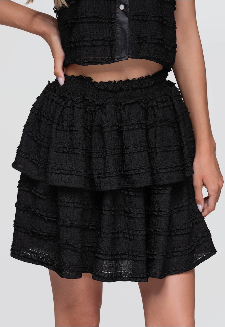 Fusta mini cu talie inalta si volane pentru femei OW-GL-E0014 - Negru - S/M