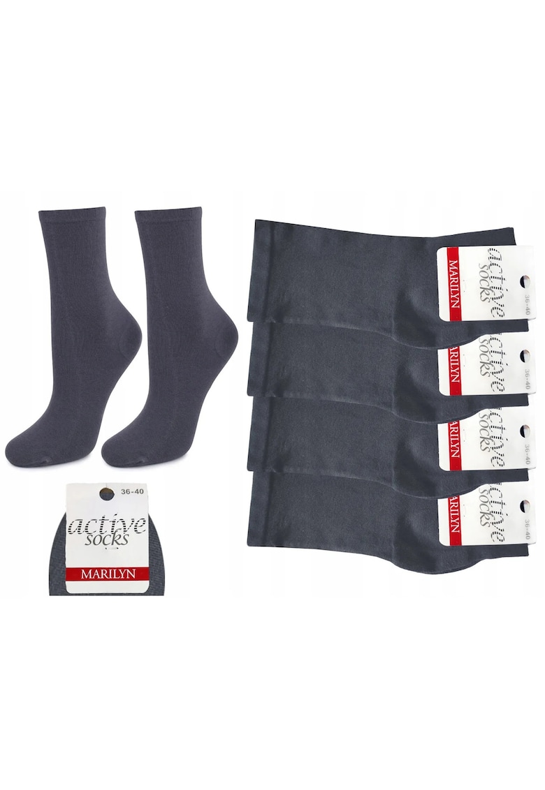 Set 4 - Sosete de dama din bumbac - netede - Active Forte 58 - Gri antracit