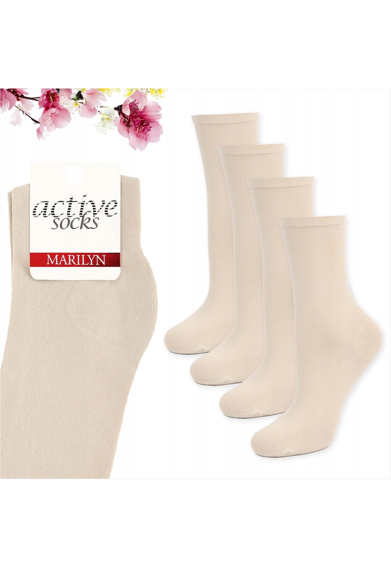 Set 4 - Sosete de dama din bumbac - netede - Active Forte 58 - Ecru