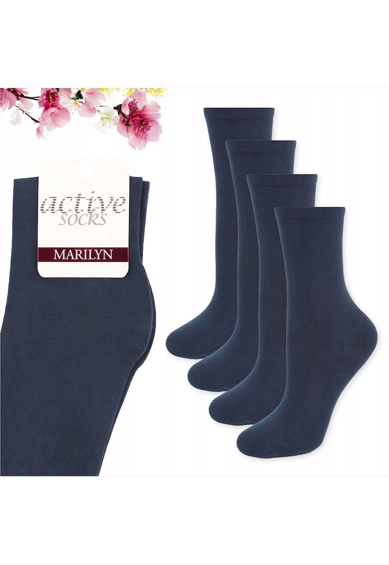 Set 4 - Sosete de dama din bumbac - netede - Active Forte 58 - Bleumarin
