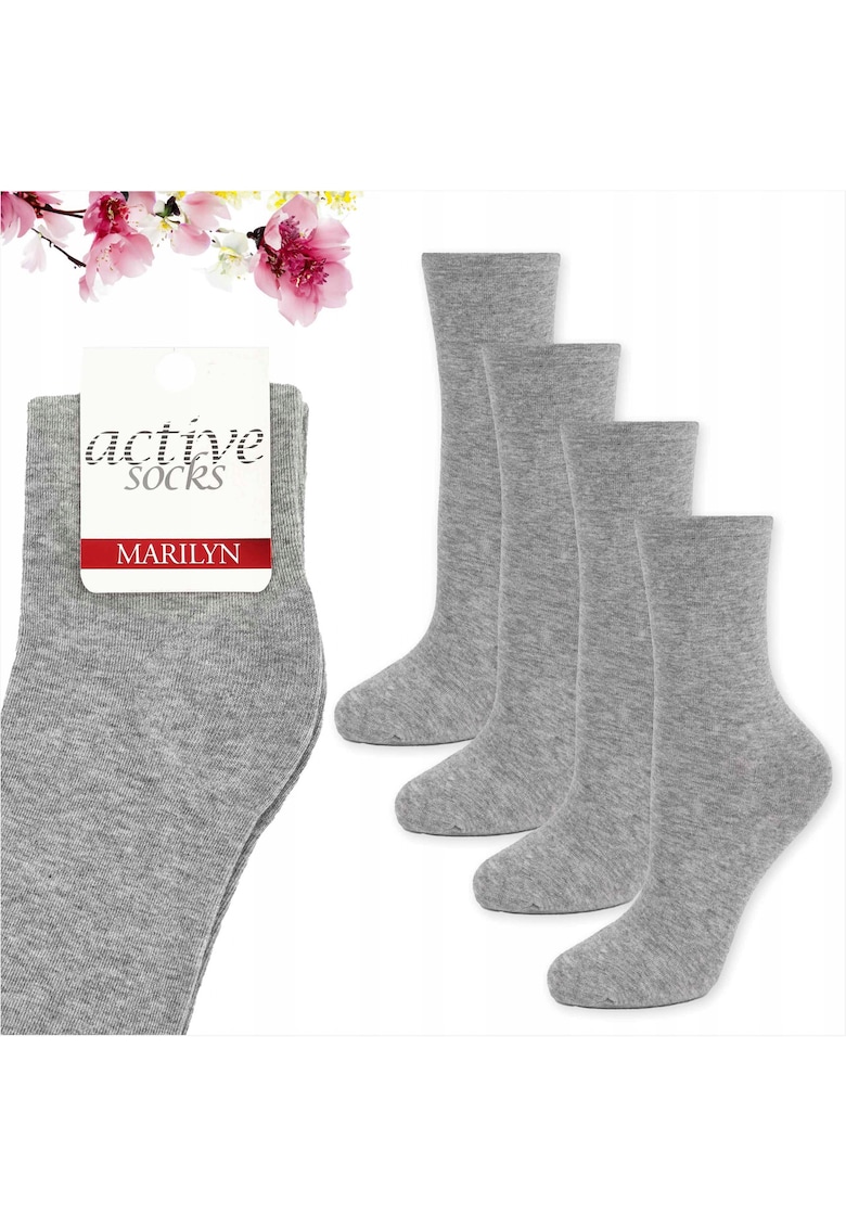 Set 4 - Sosete de dama din bumbac - netede - Active Forte 58 - Gri deschis