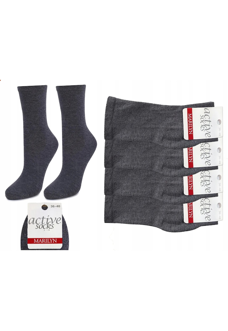 Set 4 - Sosete de dama din bumbac - netede - Active Forte 58 - Gri melange
