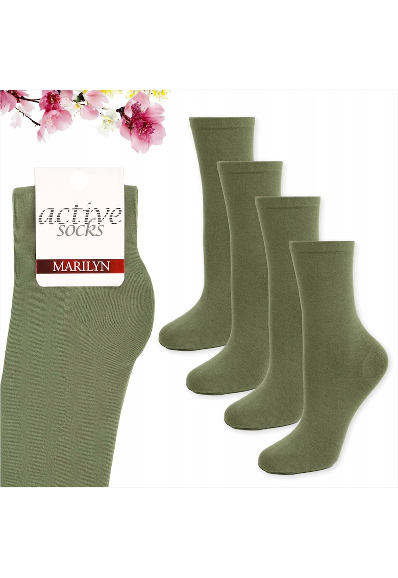Set 4 - Sosete de dama din bumbac - netede - Active Forte 58 - Verde masliniu