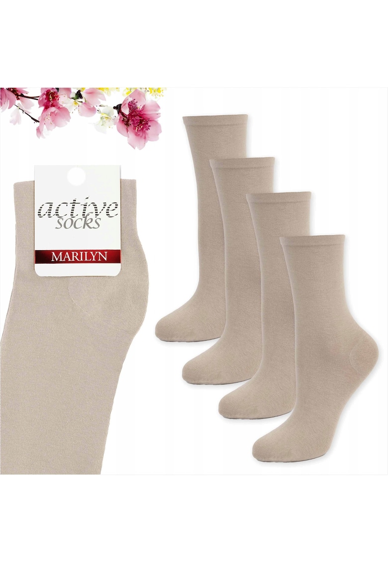 Set 4 - Sosete de dama din bumbac - netede - Active Forte 58 - Bej