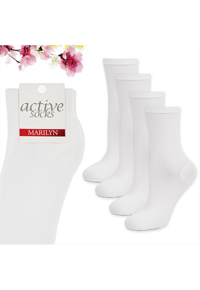 Set 4 - Sosete de dama din bumbac - netede - Active Forte 58 - Alb