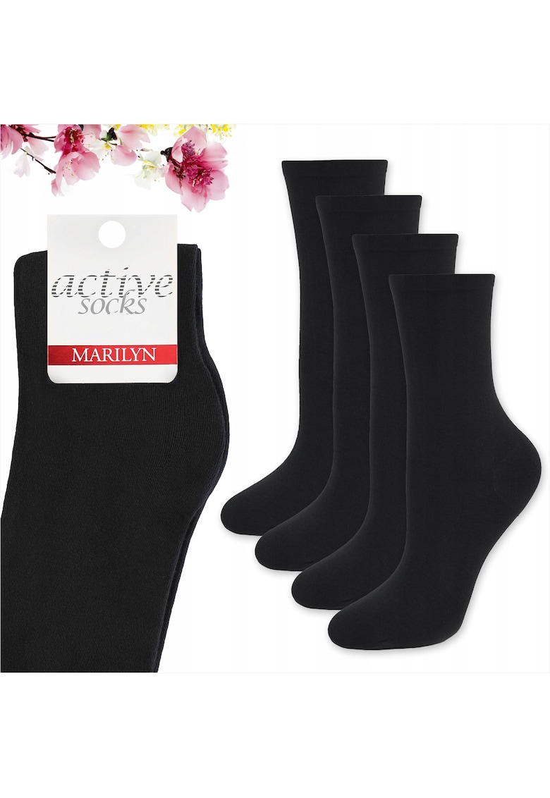 Set 4 - Sosete de dama din bumbac - netede - Active Forte 58 - Negru