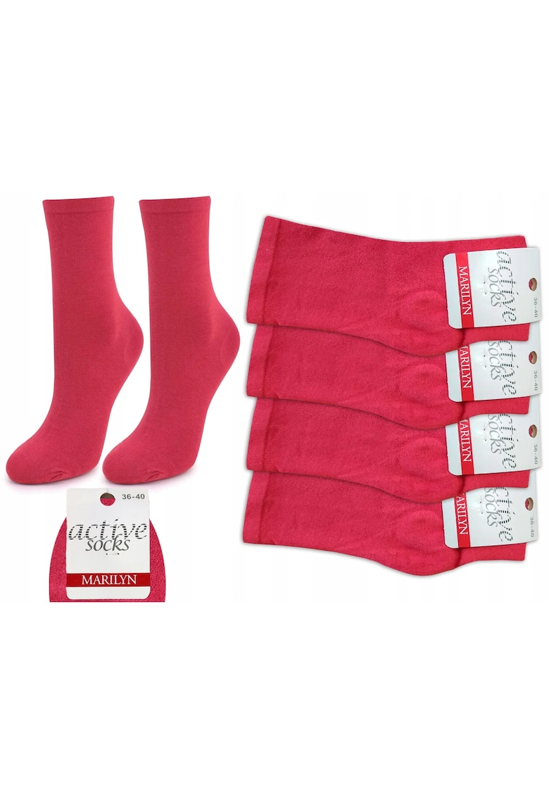 Set 4 - Sosete de dama din bumbac - netede - Active Forte 58 - Rosu deschis
