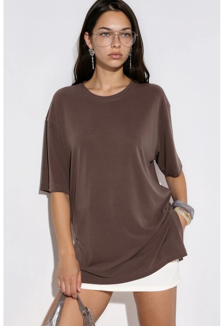 Tricou dama - tricou cu guler rotund - maneca scurta - maro mocha - 80% modal - 20% poliester