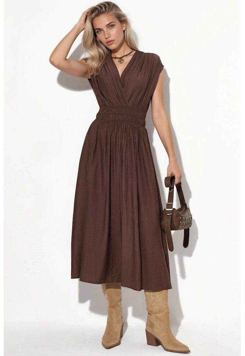 Rochie Midi Femei - Casual - Maro Mocha - Elastic - 100% poliester
