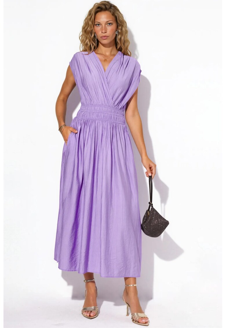Rochie Midi Casual - Mov Lamaie - 100% poliester - Decolteu in V