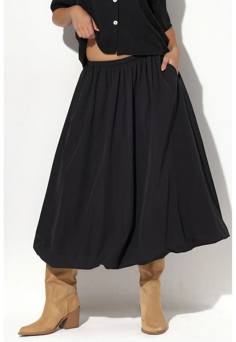 Fusta Midi Casual - Negru - Bumbac-Poliester