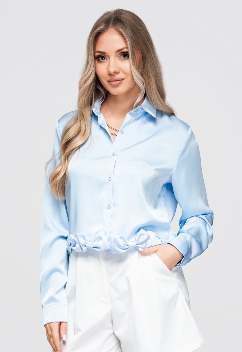 Camasa dama scurta cu guler clasic si mansete - fit lejer - OW-SH-E0059 - Albastru