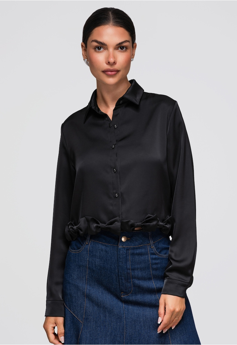 Camasa dama scurta cu guler clasic si mansete - fit lejer - OW-SH-E0059 - Negru