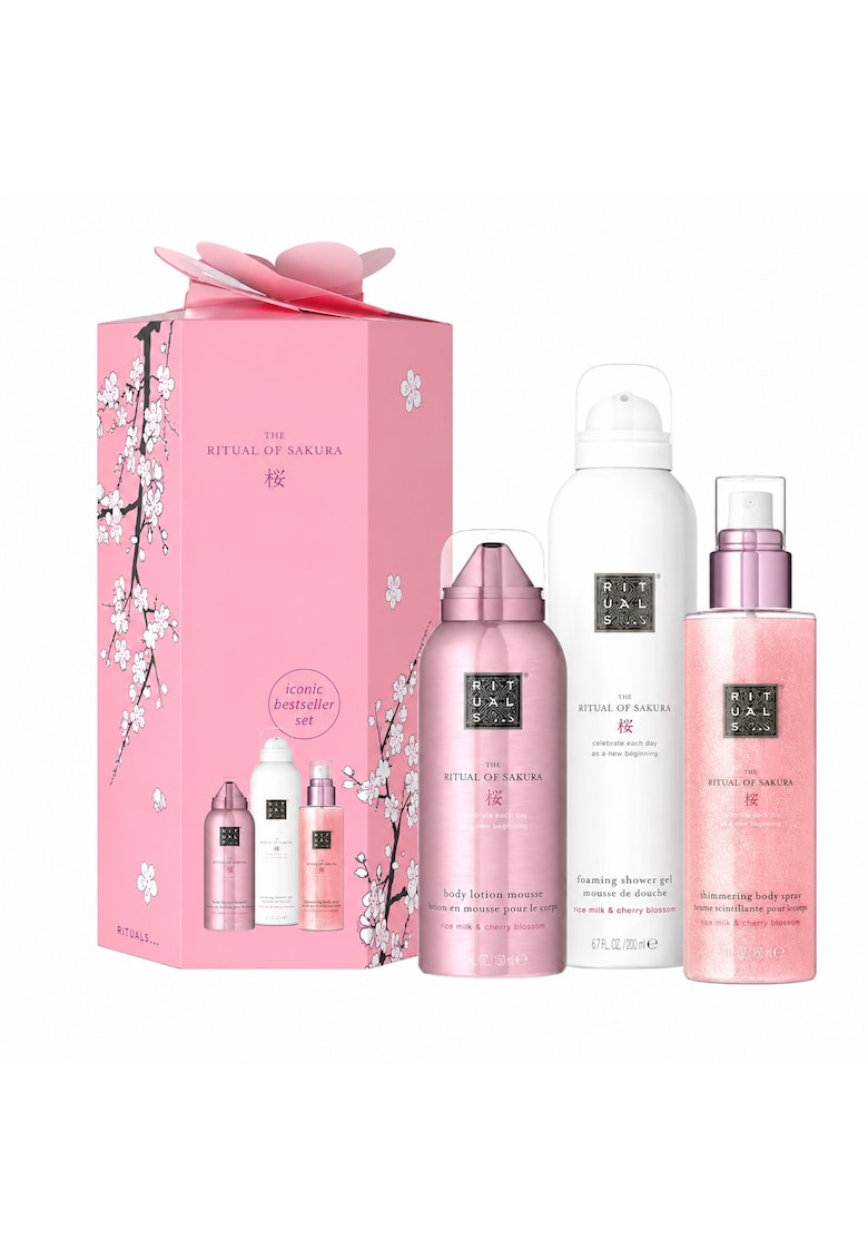 Set The Ritual of Sakura – Lotiune spuma pentru corp 150ml - Gel de dus spumant 200ml si Spray de corp 50ml