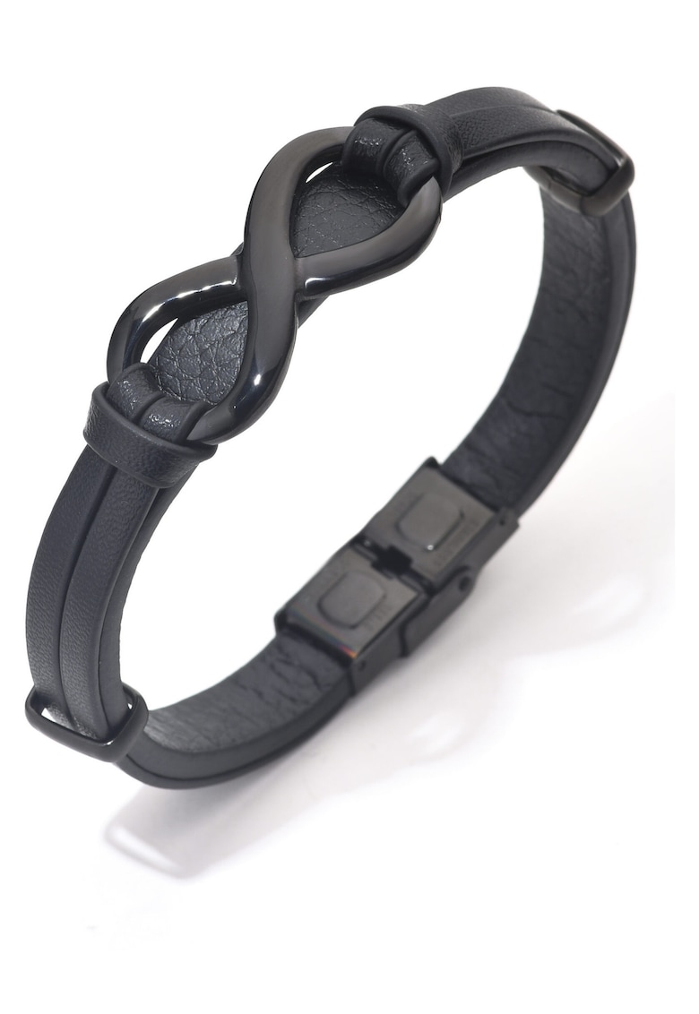 Bratara barbati din piele naturala negru Infinit mare - 22 cm