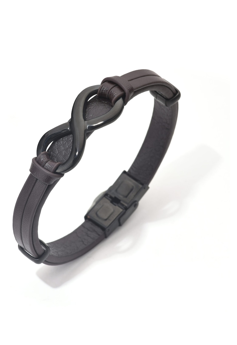 Bratara barbati din piele naturala maro Infinit mare - 22 cm