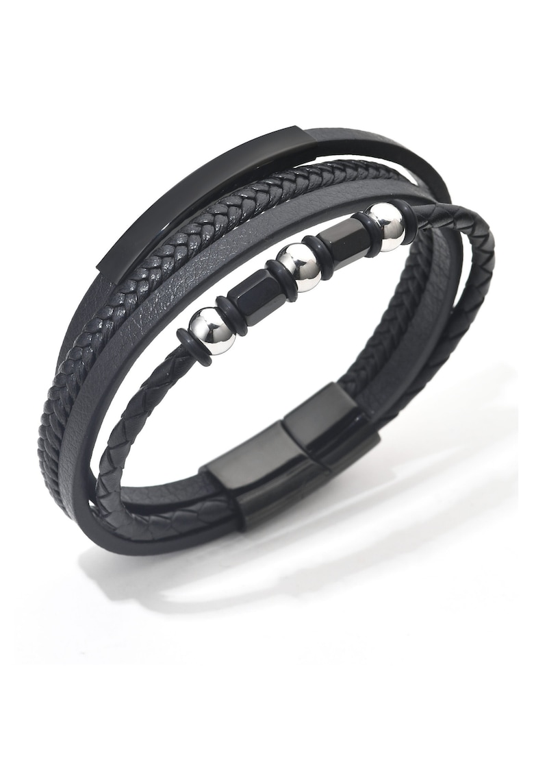 Bratara barbati din piele naturala negru Rodos - 22 cm