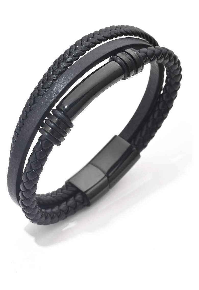 Bratara barbati din piele naturala negru Linders - 22 cm