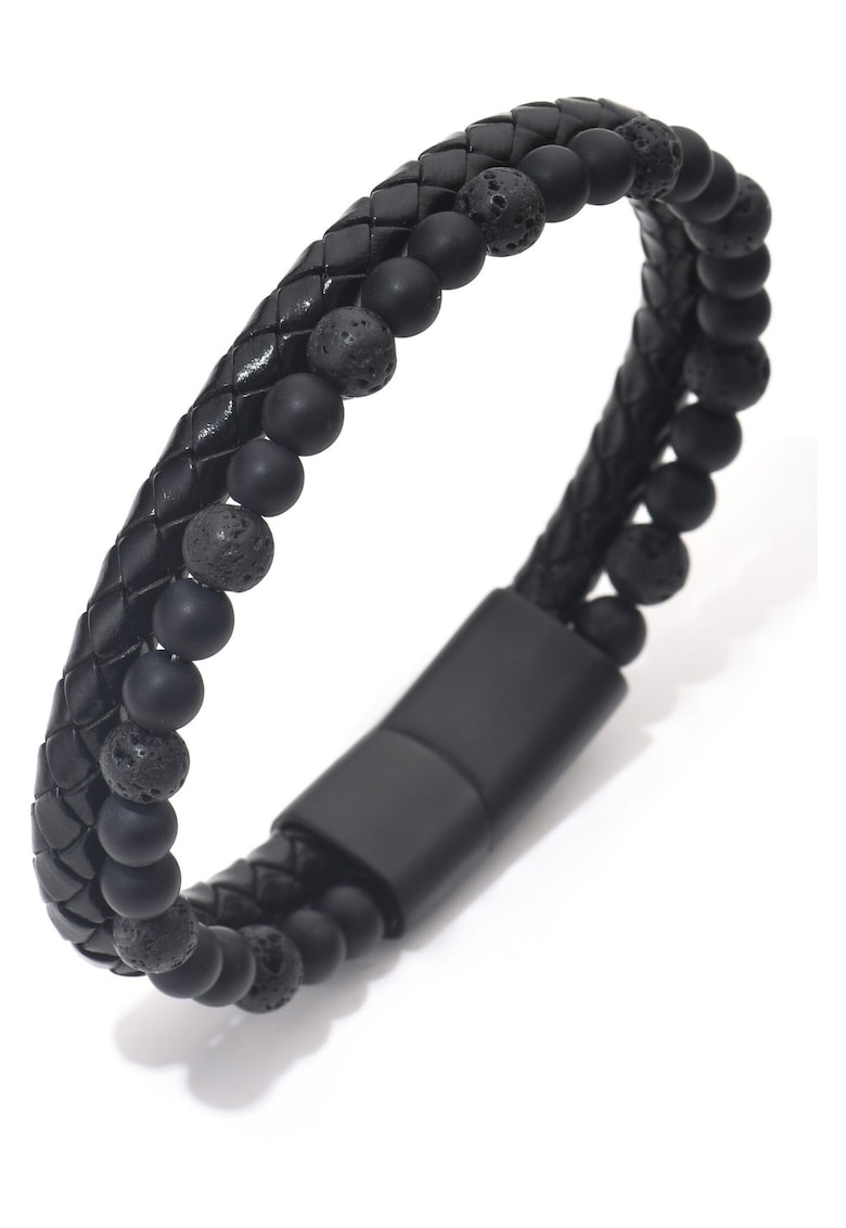 Bratara barbati din piele naturala negru Cleo - 22 cm